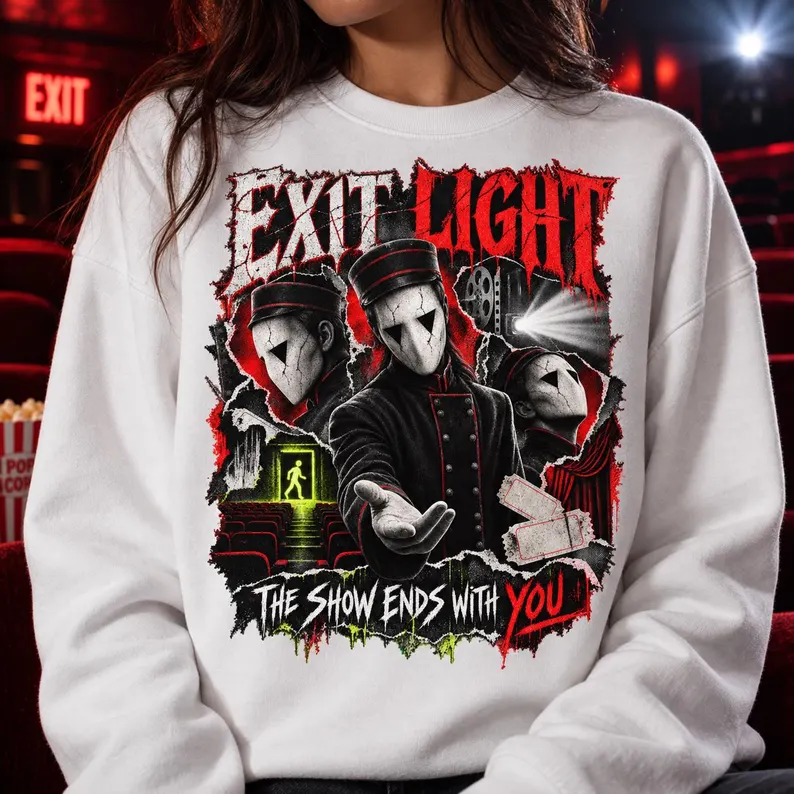 Exit Light Horror Sweatshirt – Masked Theater Halloween Crewneck