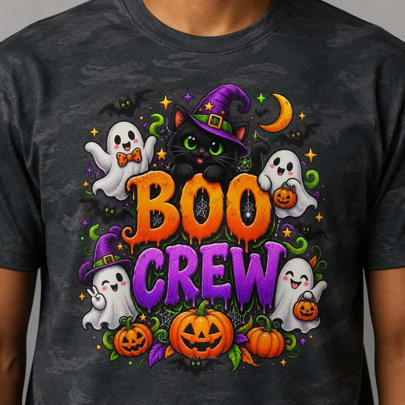 Boo Crew Halloween Shirt – Cute Ghost & Pumpkin Retro Graphic Tee