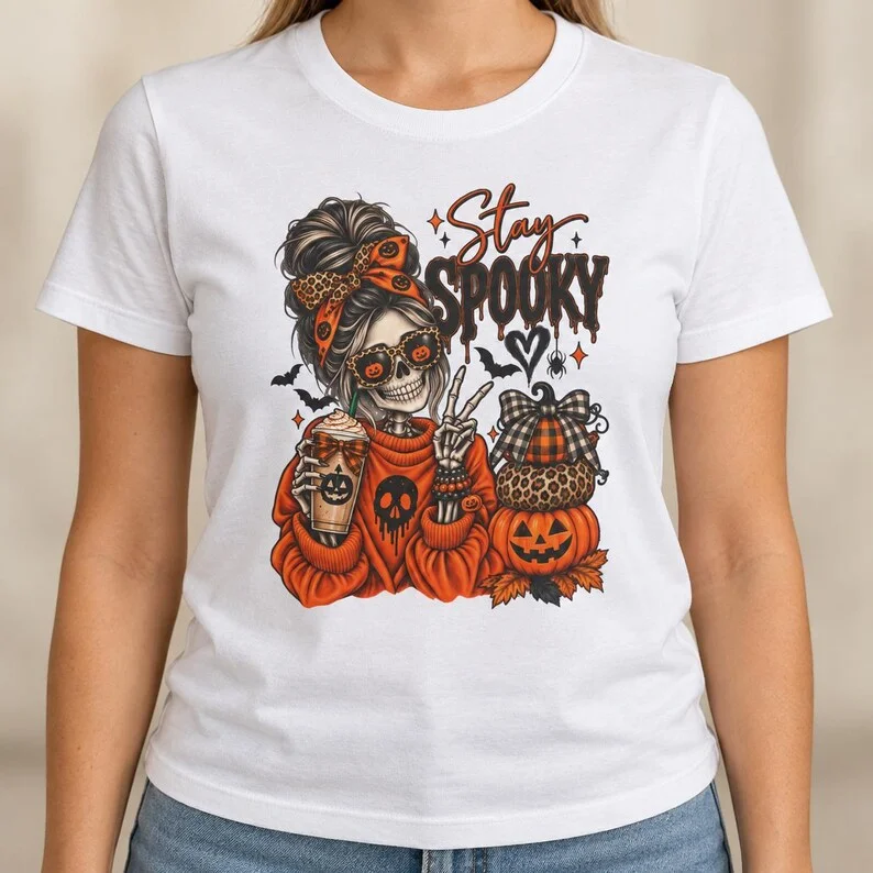 Skeleton Graphic Tee – Retro Stay Spooky Halloween Shirt