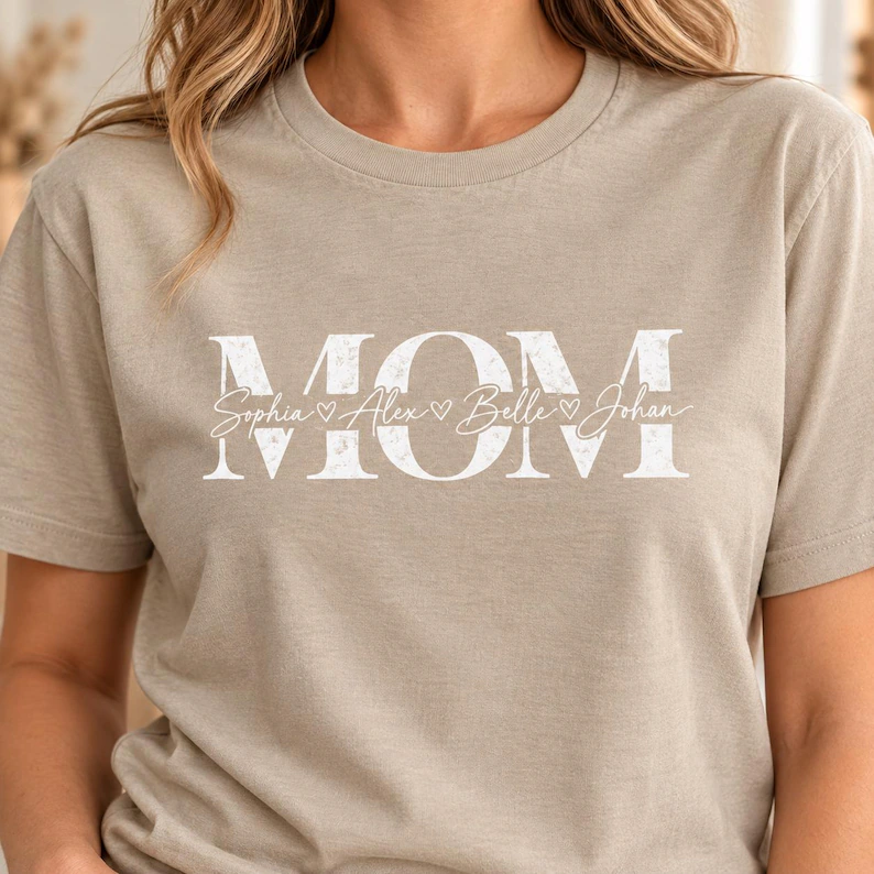 Personalized Mom Shirt – Distressed MOM with Kids Names
