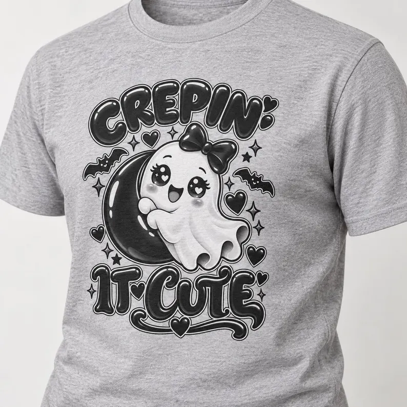 Creepin’ It Cute Ghost Halloween Shirt – Cute Spooky Moon Graphic Tee