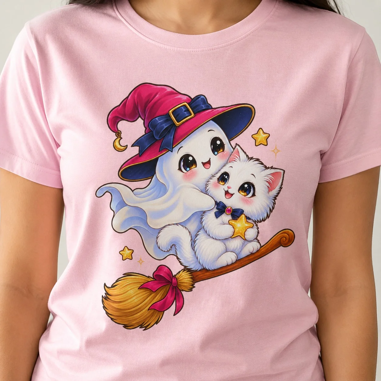 Cute Ghost Cat Shirt – Witch Kitten Halloween Graphic Tee