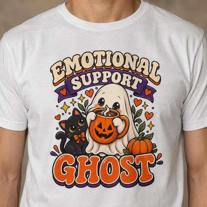 Ghost Cat Shirt – Emotional Support Ghost Pumpkin Tee
