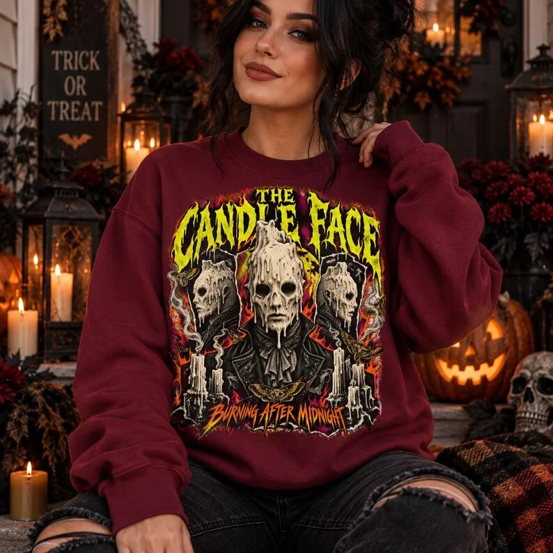 The Candle Face Horror Sweatshirt – Skull Gothic Halloween Crewneck