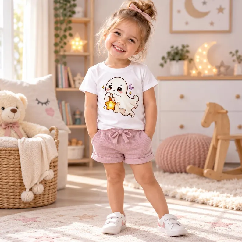 Toddler Halloween Shirt – Cute Ghost Star Lantern Moon and Stars Kids Tee