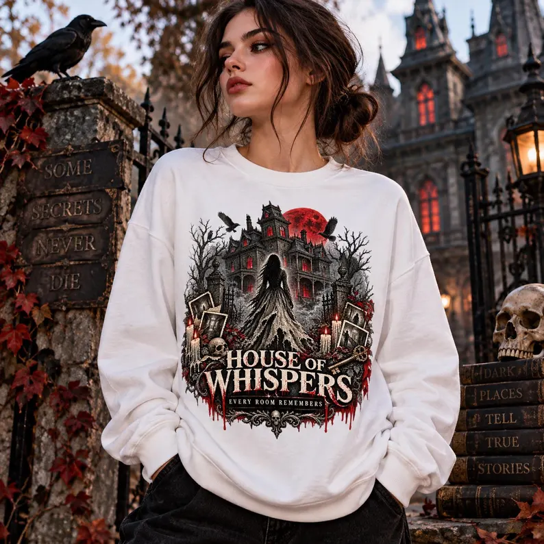 House of Whispers Horror Sweatshirt – Haunted Mansion Ghost Gothic Crewneck