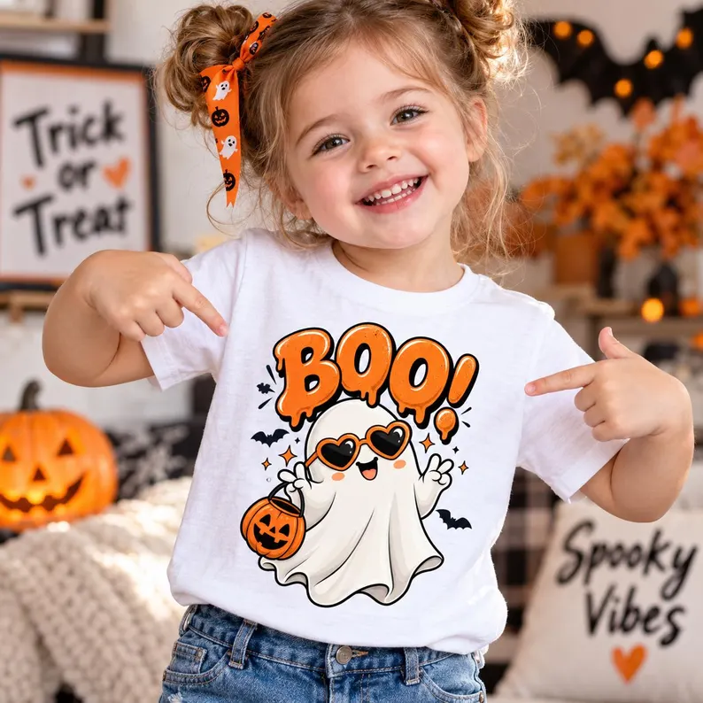 Toddler Halloween Boo Shirt – Cute Ghost Heart Sunglasses Pumpkin Kids Tee