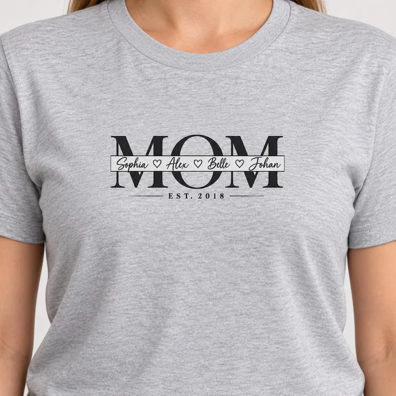 Personalized Mom Shirt – Kids Names & Established Year Tee