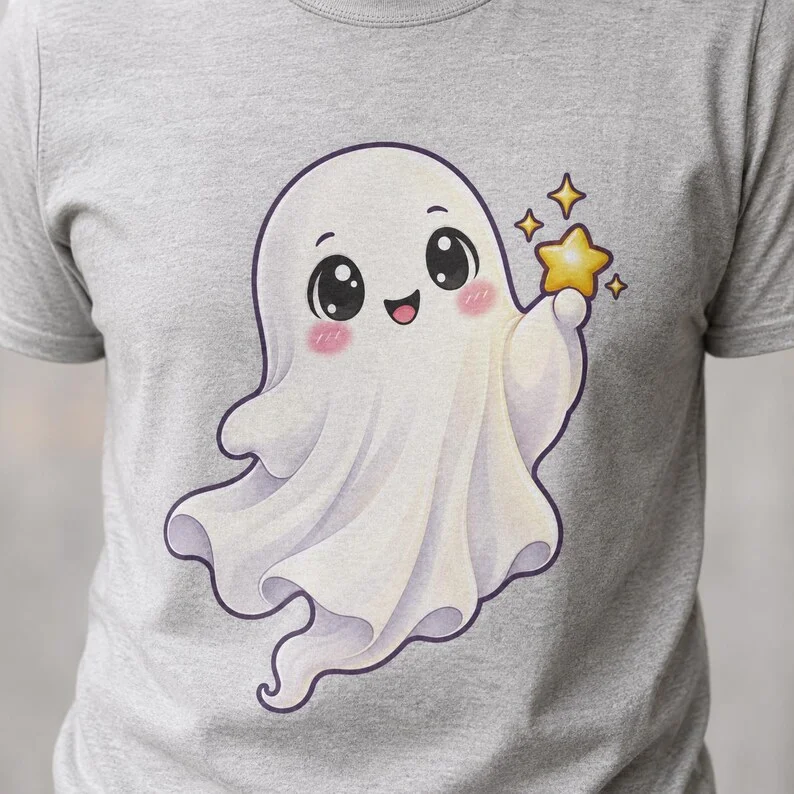 Cute Ghost Halloween Shirt – Kawaii Pastel Star Graphic Tee