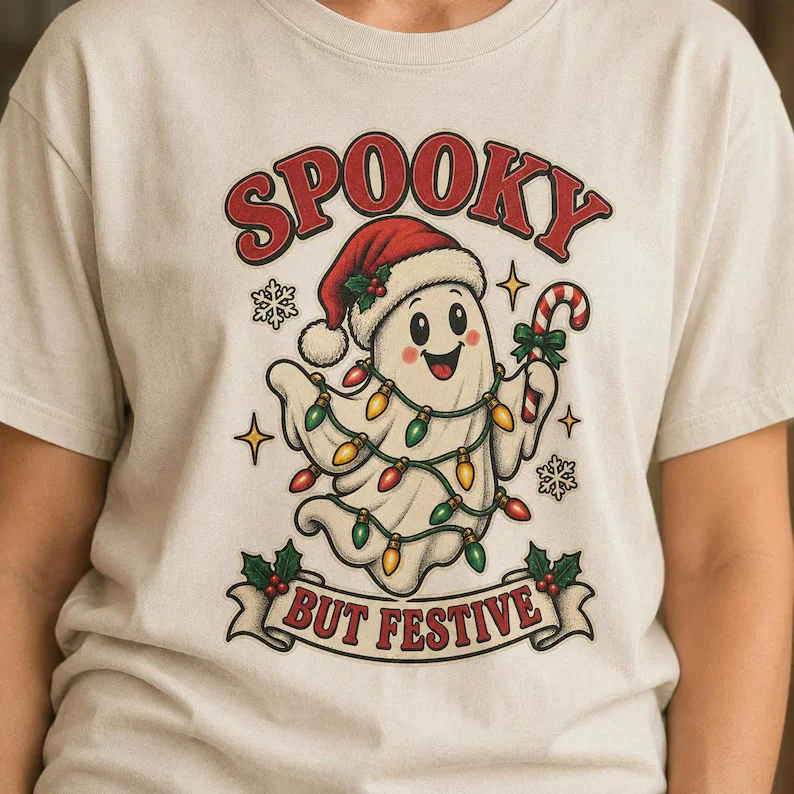 Christmas Graphic Tee – Spooky But Festive Ghost Shirt