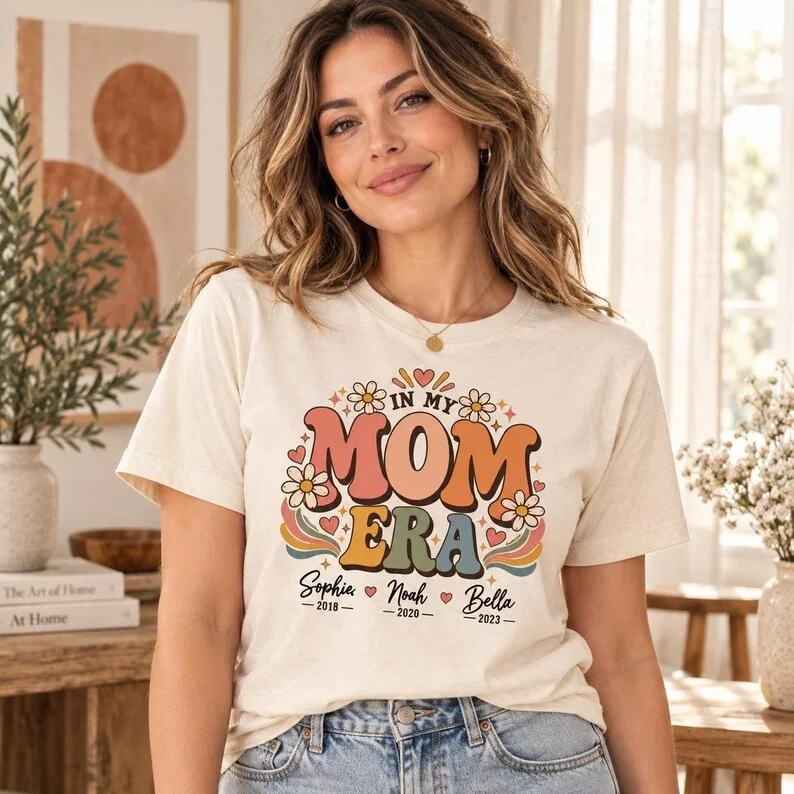 In My Mom Era Shirt – Personalized Kids Names and Birth Years Floral Tee