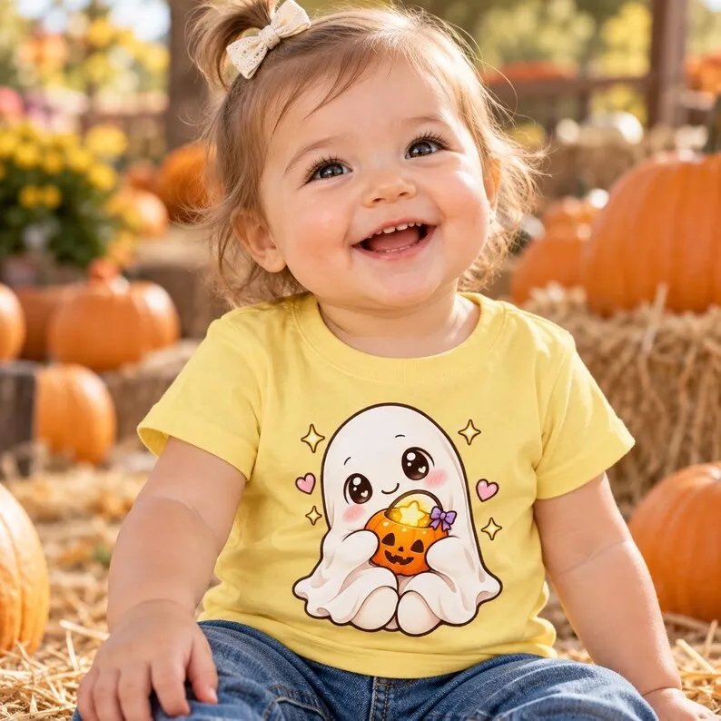 Baby Halloween Shirt – Cute Ghost Pumpkin Candy Bucket Infant Graphic Tee