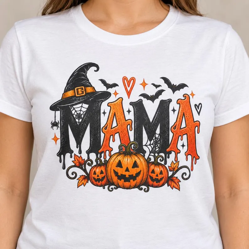 Halloween Mama T Shirt – Witchy Pumpkin Mom Graphic Tee