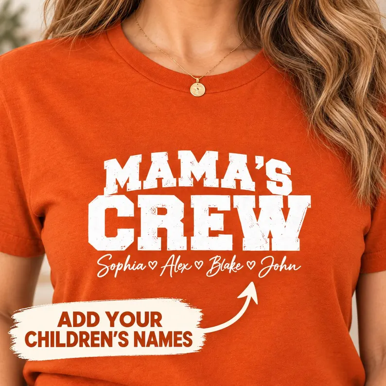 Personalized Mom Shirt – Mama’s Crew Tee with Kids Names